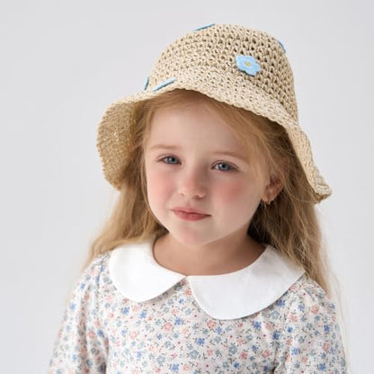 pureborn Baby Toddler Girls Straw Sun Hat Summer Beach Hat - color: Beige Daisy, size: 6-24 Months