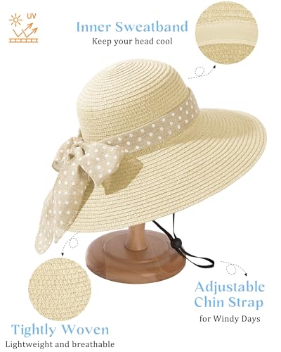 Sun Beach Straw Hats for Women, Summer Wide Brim Hat - color: Light Beige, size: X-Large