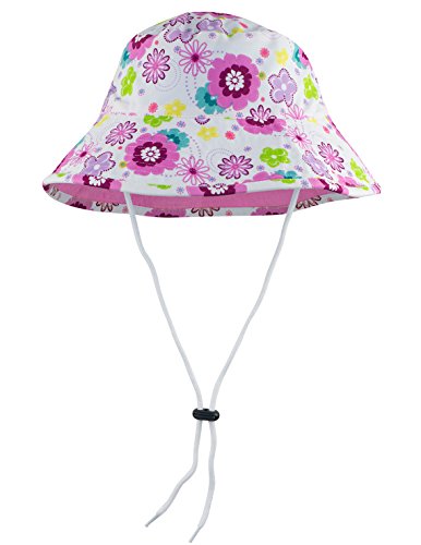 Girls Reversible Bucket Hat, UPF 50+ Sun Protection Sun Hat - color: Poppyberry, size: Medium