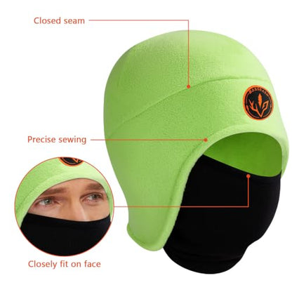 BASSDASH Unisex Soft Fleece 2-in-1 Hat with Mask Ear Flap - color: Light Green