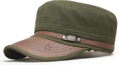 Army Cadet Cap for Men Women Military Flat Top Cap Baseball Caps - color: Star Army Green