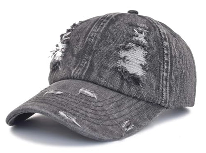TSSGBL Unstructured Distressed Baseabll Cap Cotton Soft Dad Hat Adjustable Low Profile Headwear Ball Caps for Women Men - color: Distressed-denim-black, size: Medium-Large