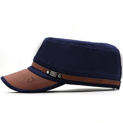 Cadet Army Cap for Men Women Military Adjustable Unisex Flat Top Hat - color: Navy Blue