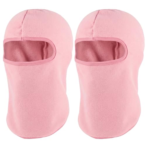 Kids Balaclava Ski Mask Winter Windproof Fleece Full Face Mask for Boy Girl - color: 2 Pack(pink+pink)