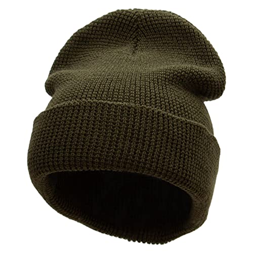Waffle Knit Cuff Beanie - color: Olive