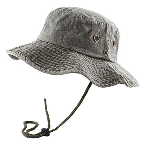 The Hat Depot Cotton Stone-Washed Safari Wide Brim Foldable Double-Sided Sun Boonie Bucket Hat - color: 3. Pigment - Olive, size: Large-X-Large