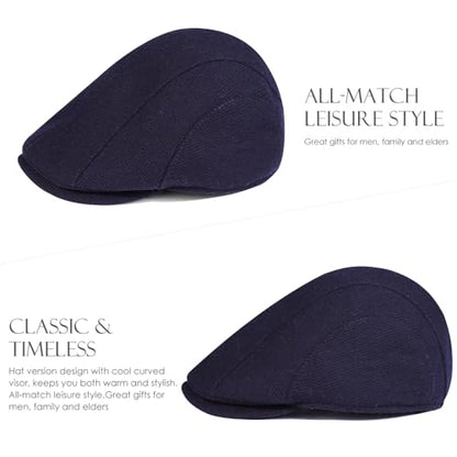 Sumolux Mens Newsboy Cap Winter Beret Hat Cabbie Flat Cap - color: A Navy Blue