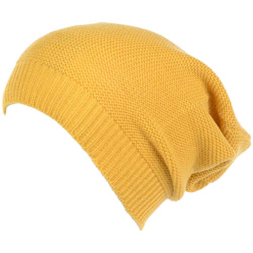 an Unisex Striped Knit Slouchy Beanie Hat Lightweight Soft Fashion Cap - color: 5104-mustard