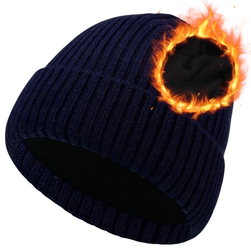 Oversize M/L/XL/XXL Merino Wool Beanie Hat for Men & Women - color: Navy, size: X-Large-XX-Large