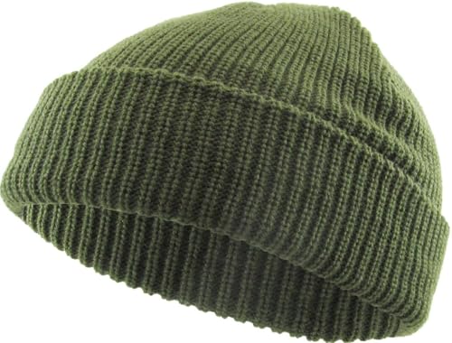 Fisherman Short Beanie Leon Roll up Trawler Classic Skullcap Hipster Beanie Warm Winter Hats Acrylic Ribbed Knit Cuff Daily - color: 3. Olive Fisherman Beanie