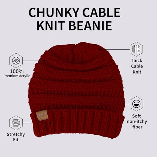 ZOORON Womens Winter Hat Slouchy Beanies for Women Cable Knit Beanie Hats - color: 1pack- Wine Red