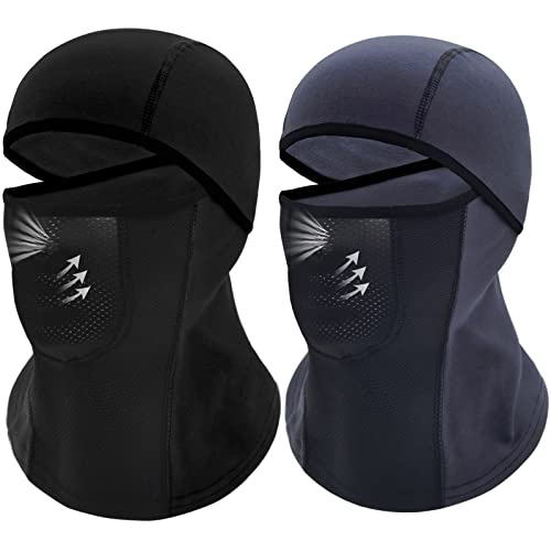 Breathable Kids Balaclava Ski Mask (2 Pack), Fleece Winter Face Mask for Cold Weather Boys Girls - Children Windproof Hat - color: Black + Darkblue