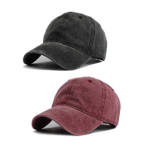 HH HOFNEN Baseball Cap Washed Cotton Unstructured Vintage Hat for Men Women - color: #2 Black+burgundy