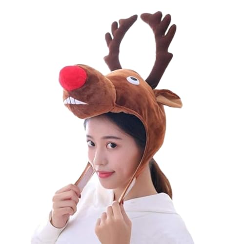 Winter Plush Hat with Horns Faux Fur Animal Trapper Hat Ox Ears Beanie for Halloween Xmas Carnival Cosplay - color: Reindeer