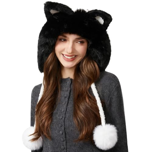 Women Winter Sherpa Beanie Hats Knit Ear Flap Hat Fleece Lined - color: Cream White With Ear
