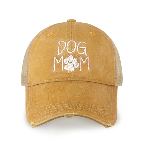 CHOK.LIDS Washed Trucker Hat Unstructured Distressed Pigment Dyed Cap - color: Dog Mom (Mustard)
