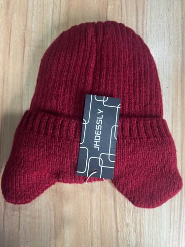 JHDESSLY Knit Beanies with Visor & Earflaps for Men and Women, Winter Hats Fleece Lined Hat Stocking Caps Soft Warm Headwear - color: Wine Red