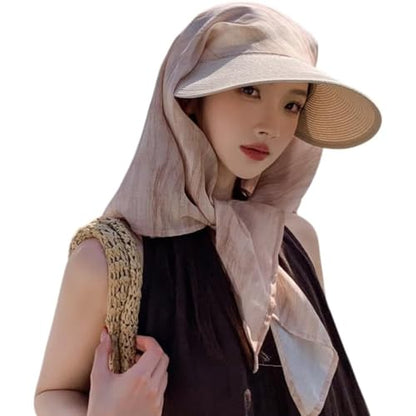 Sun Hats for Women Sun Protection Wide Brim Shawl with Neck Flap Hiking Visor Hat Outdoor UV Summer Beach hat - color: Xueya