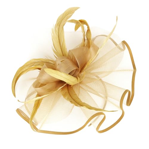 dressfan Womens Fascinator Hat Headpiece Vintage 20s 50s Accessories Headband for Derby/Wedding/Cocktail/Wedding/Tea Party - color: Gold