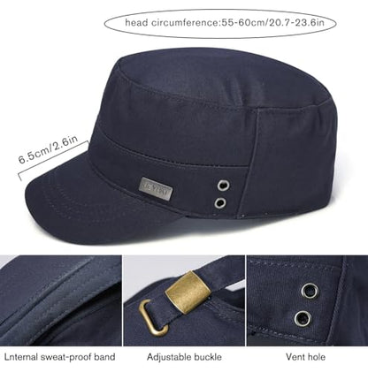 Unisex Flat Top Military Cadet Cap Outdoor Sun Hat - color: Square Label Navy Blue