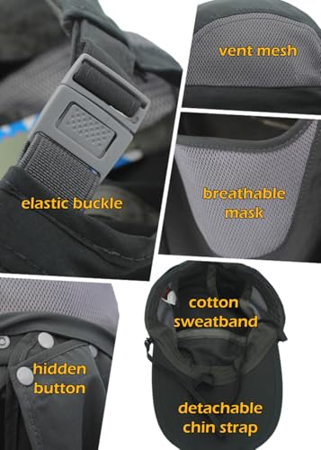 Full Coverage Removable UPF 50+ Sun Hat, Breathable Quick Dry Running Cap - color: Dark Grey, size: Large