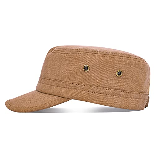 BOTVELA Men Women Cotton Cadet Army Cap Military Flat Hat - color: Brown