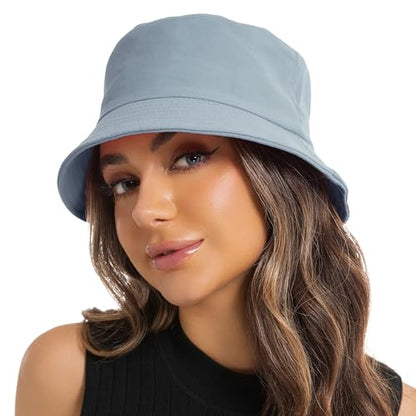 Wheebo Solid Color Bucket Hat for Women Summer Beach Fishmen Hat for Lady Adult Unisex Cotton Cap…… - color: A-sc-babyblue