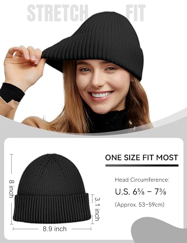 vidsel 50% Wool Thick Beanie Hat Men Women, Seamless Cuffed Winter Knit Cap - color: 2pcs Black, Navy Blue