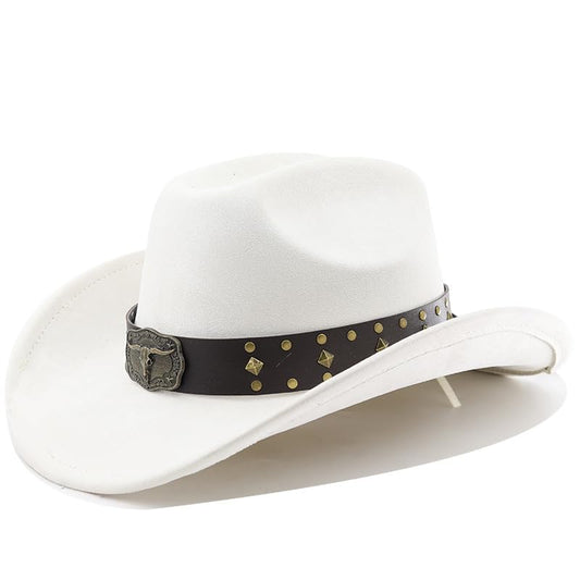 LIDHAY Cowboy Hat for Women Men with Shapeable Wide Brim Western Suede Hat for Cowboys and Cowgirls - color: Off-white