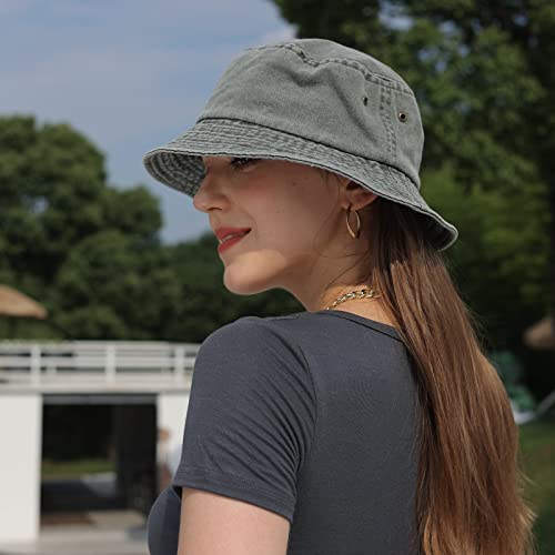Washed Cotton Bucket Hats Packable Summer Beach Cap for Men Women - color: Ce-bh-black-navy-army Green