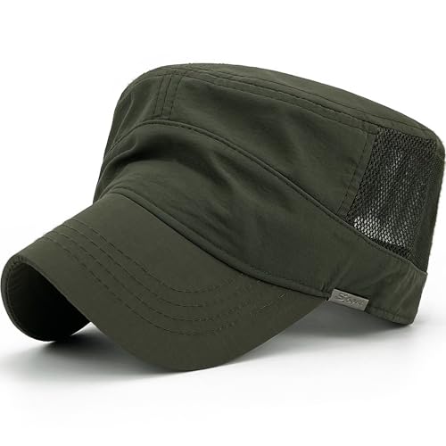 Loneshark Water Resistant Military Hat Quick Dry Cadet Cap Army Flat Top - color: Sport-logo-w-mesh-green
