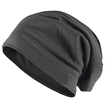 Mens Slouchy Beanie Hat Thin Baggy Summer Skull Cap - color: Soild Black/ Soild Grey