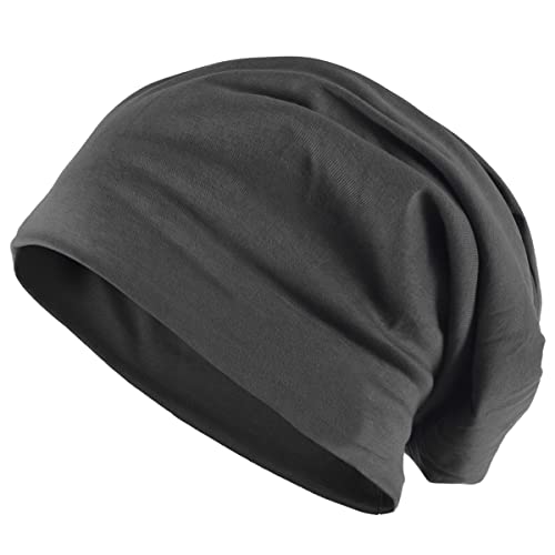 Mens Slouchy Beanie Hat Thin Baggy Summer Skull Cap - color: Soild Black/ Soild Grey