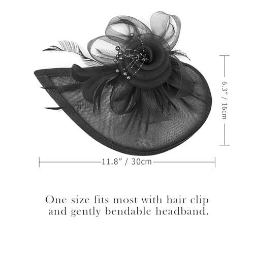AQOKKA Women Fascinators Hats Flower Fascinators with Headband and Clip Tea Party Headwear for Women and Girls - color: Feather Flower: Black
