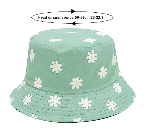 Unisex Bucket Hat Beach Sun Hat Aesthetic Fishing Hat for Men Women Teens, Reversible Double-Side-Wear - color: Flower Green