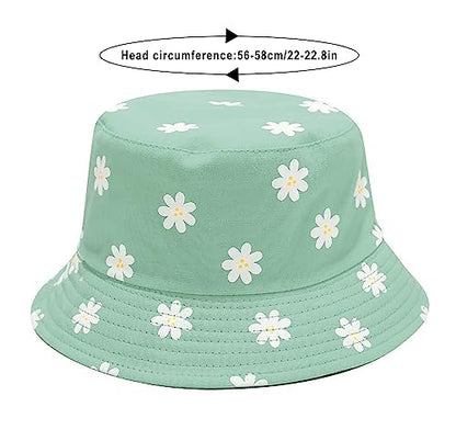 Unisex Bucket Hat Beach Sun Hat Aesthetic Fishing Hat for Men Women Teens, Reversible Double-Side-Wear - color: Flower Green