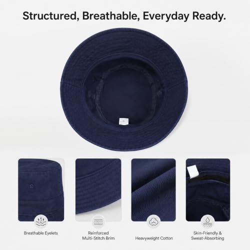 Cotton Bucket Hat Packable Beach Sun Hat for Women Men - color: Navy