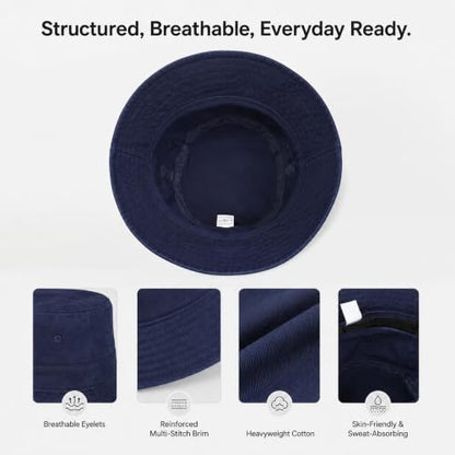 Cotton Bucket Hat Packable Beach Sun Hat for Women Men - color: Navy