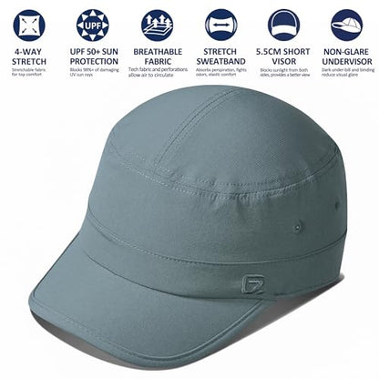 GADIEMKENSD Stretch Army Cap Cadet Military Hats Flat Top Baseball Cap Short Bill Breathable - color: Mint Green