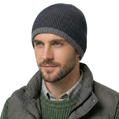 ZLYC Men Fashion Knit Fisherman Beanie Hat Winter Warm Thick Skull Cap - color: Plain Dark Blue