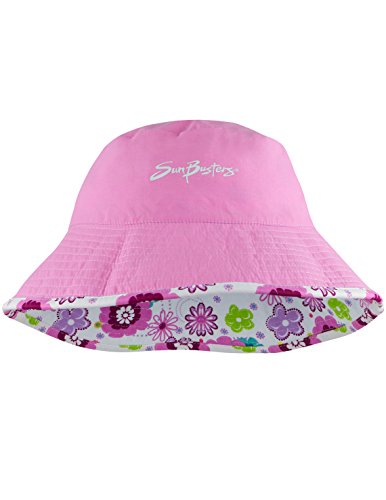 Girls Reversible Bucket Hat, UPF 50+ Sun Protection Sun Hat - color: Poppyberry, size: Medium