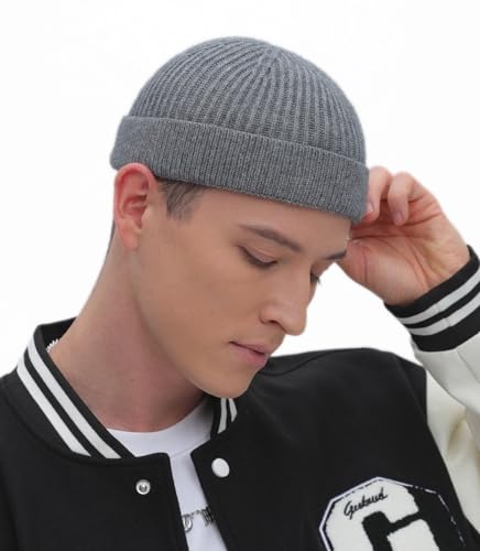 ROYBENS Thin Swag Wool Short Fisherman Beanie for Men Women Knit Winter Hat - color: 1pcs-gray