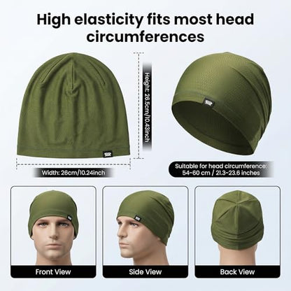 LONGLONG 2 Pack Summer Cooling Beanies Breathable Skull Caps Fits Big Heads - color: Black+army Green