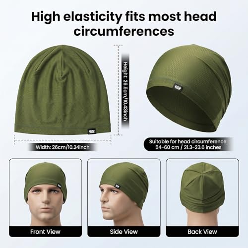 LONGLONG 2 Pack Summer Cooling Beanies Breathable Skull Caps Fits Big Heads - color: Black+army Green