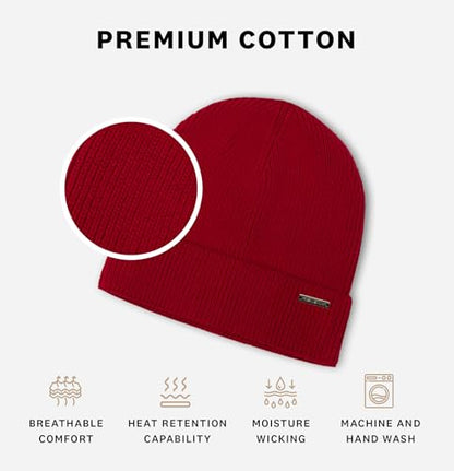 Revony 100% Cotton Men’s Skull Beanie – Soft, Structured, Everyday Comfort - color: Red