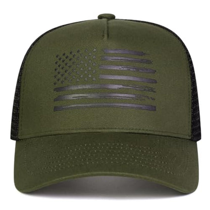 American Flag Trucker Hat, Breathable Mesh Snapback Baseball Cap for Men Women - color: Army Green