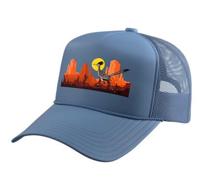 Roadrunner Bird Desert Vibes Arizona New Mexico Nevada Trucker Hat with Adjustable Mesh Back - color: Light Blue