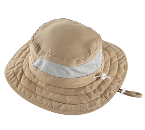Connectyle Kids Foldable Wide Brim Sun Hat UPF 50+ Sun Protection Bucket Hats Breathable Summer Beach Hat for Boys Girls - color: Dark Khaki, size: Small