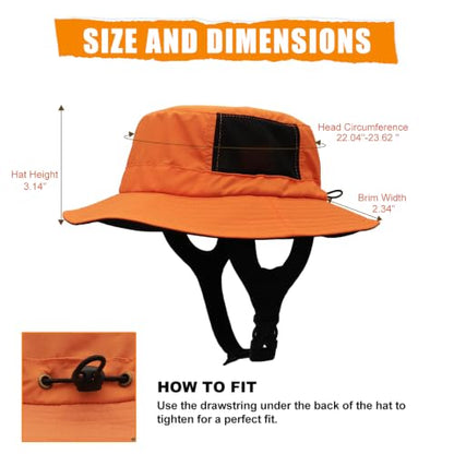 Surblue Surf Bucket Hat with Widened Chin Straps UPF 50+ Windproof Sun Hat Adjustable Packable Cap for Water Sports Surfing - color: Orange