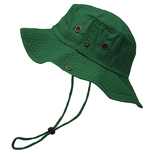 Glory Max Washed Cotton Bucket Hat with Chin Strap Fishing Sun Safari Boonie Cap - color: Hunter Green, size: Large-X-Large